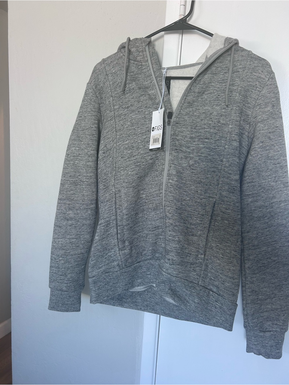 Figs Womens Heather Gray Zip-Up Hoodie Sweater